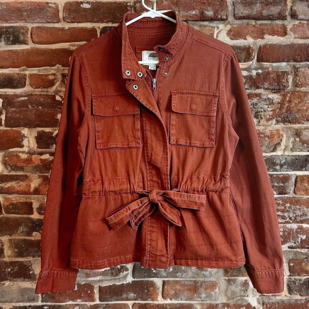 1 Sunset Lane Brick Waist Tying Zippered Utility Jacket
